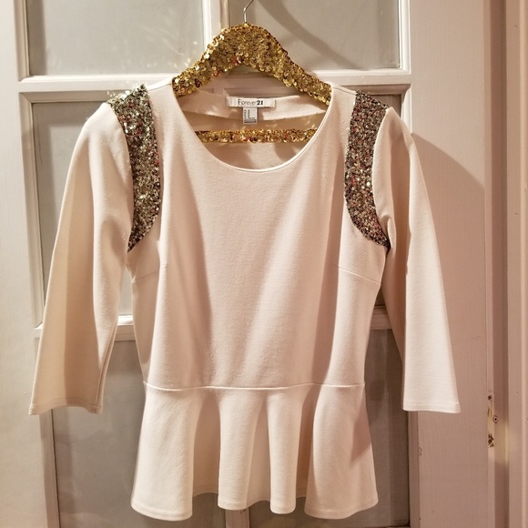 Forever 21 Cream/Ivory Peplum Sequin Top - Picture 1 of 1
